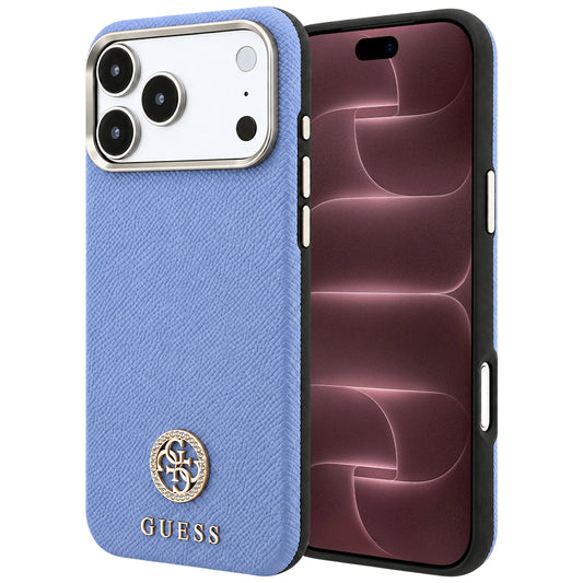 MagSafe puzdro pre Apple iPhone 18 Pro Max / 17 Pro Max, Guess, Štruktúrované okrúhle logo so štrasom, modré
