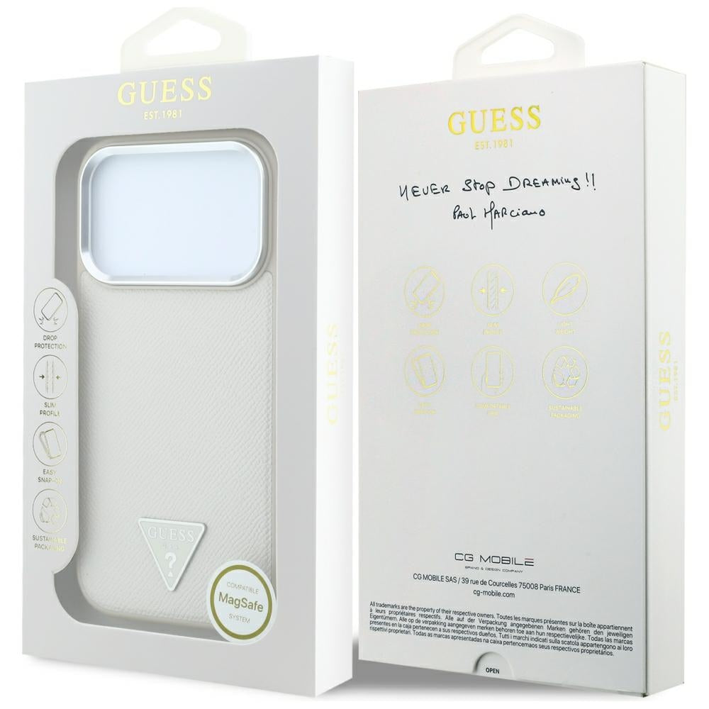MagSafe puzdro pre Apple iPhone 18 Pro Max / 17 Pro Max, Guess, Štruktúrované trojuholníkové logo, Béžová