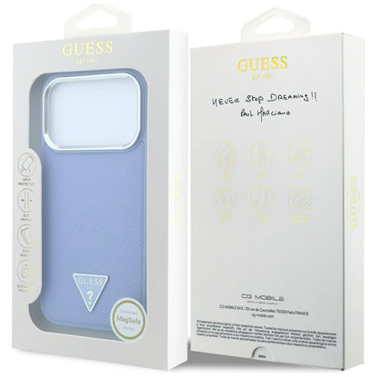 MagSafe puzdro pre Apple iPhone 18 Pro Max / 17 Pro Max, Guess, Štruktúrované trojuholníkové logo, Modré