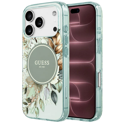 Puzdro MagSafe pre Apple iPhone 18 Pro Max / 17 Pro Max, Guess, IML Flower & Tonal Circle, zelené
