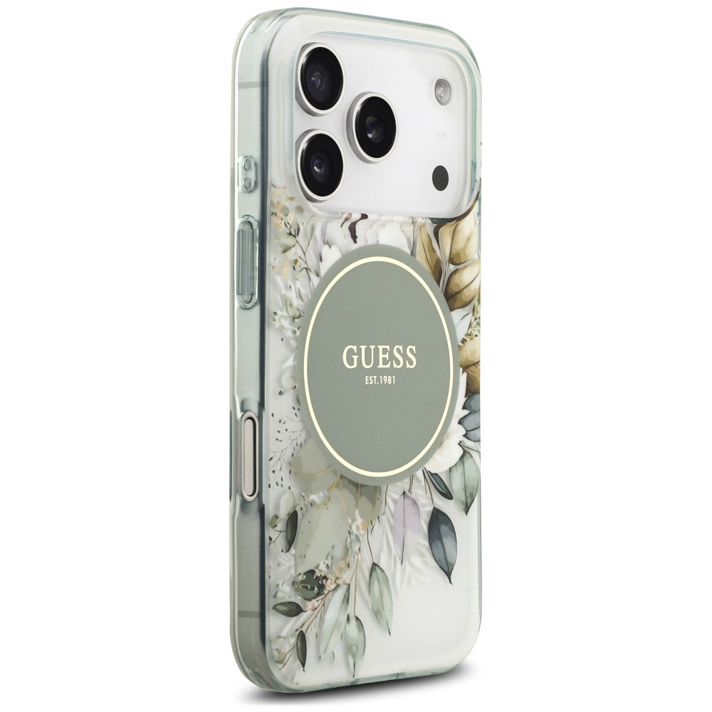 Puzdro MagSafe pre Apple iPhone 18 Pro Max / 17 Pro Max, Guess, IML Flower & Tonal Circle, zelené