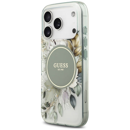 Puzdro MagSafe pre Apple iPhone 18 Pro Max / 17 Pro Max, Guess, IML Flower & Tonal Circle, zelené