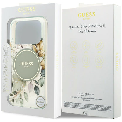 Puzdro MagSafe pre Apple iPhone 18 Pro Max / 17 Pro Max, Guess, IML Flower & Tonal Circle, zelené