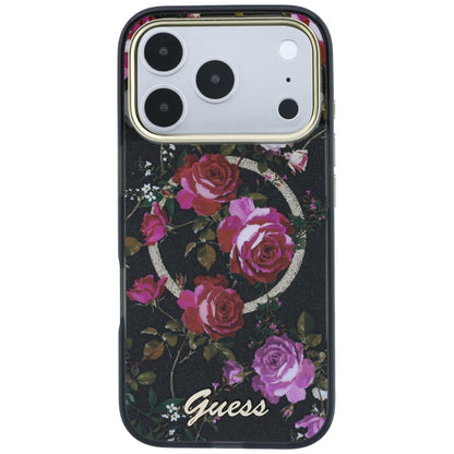 MagSafe puzdro pre Apple iPhone 18 Pro Max / 17 Pro Max, Guess, IML Glitter Blossom Roses, čierne