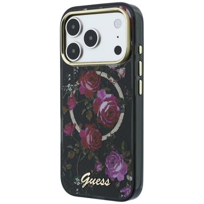 MagSafe puzdro pre Apple iPhone 18 Pro Max / 17 Pro Max, Guess, IML Glitter Blossom Roses, čierne