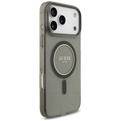 Puzdro MagSafe pre Apple iPhone 18 Pro Max / 17 Pro Max, Guess, IML Glitter with Pearl Strap, čierne