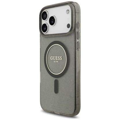 Puzdro MagSafe pre Apple iPhone 18 Pro Max / 17 Pro Max, Guess, IML Glitter with Pearl Strap, čierne