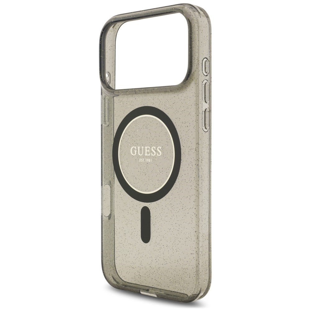 Puzdro MagSafe pre Apple iPhone 18 Pro Max / 17 Pro Max, Guess, IML Glitter with Pearl Strap, čierne