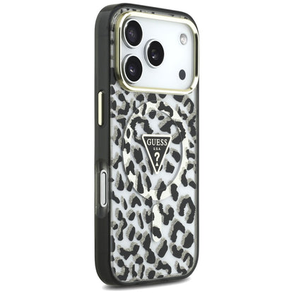 MagSafe puzdro pre Apple iPhone 18 Pro Max / 17 Pro Max, Guess, Leopard Glitter Triangle Logo, Čierne