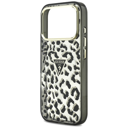 MagSafe puzdro pre Apple iPhone 18 Pro Max / 17 Pro Max, Guess, Leopard Glitter Triangle Logo, Čierne