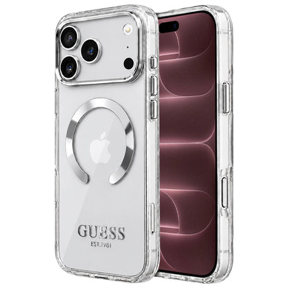 MagSafe puzdro pre Apple iPhone 18 Pro Max / 17 Pro Max, Guess, Metal Outline, Strieborné