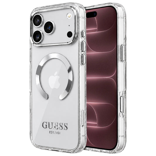 MagSafe puzdro pre Apple iPhone 18 Pro Max / 17 Pro Max, Guess, Metal Outline, Strieborné