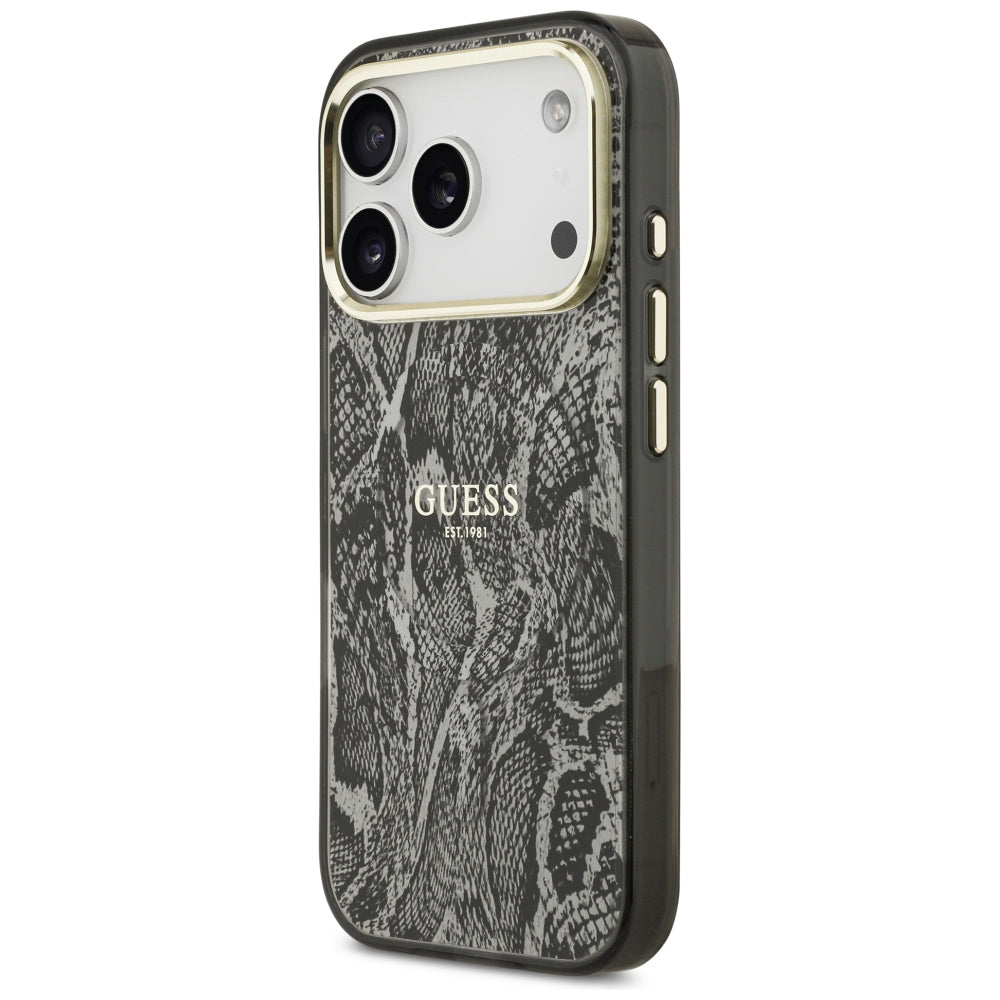 Puzdro MagSafe pre Apple iPhone 18 Pro Max / 17 Pro Max, Guess, vzor pytón, čierne