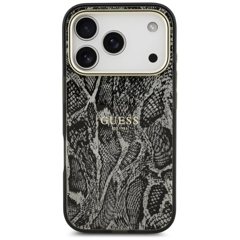 Puzdro MagSafe pre Apple iPhone 18 Pro Max / 17 Pro Max, Guess, vzor pytón, čierne