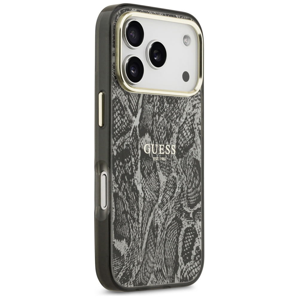 Puzdro MagSafe pre Apple iPhone 18 Pro Max / 17 Pro Max, Guess, vzor pytón, čierne