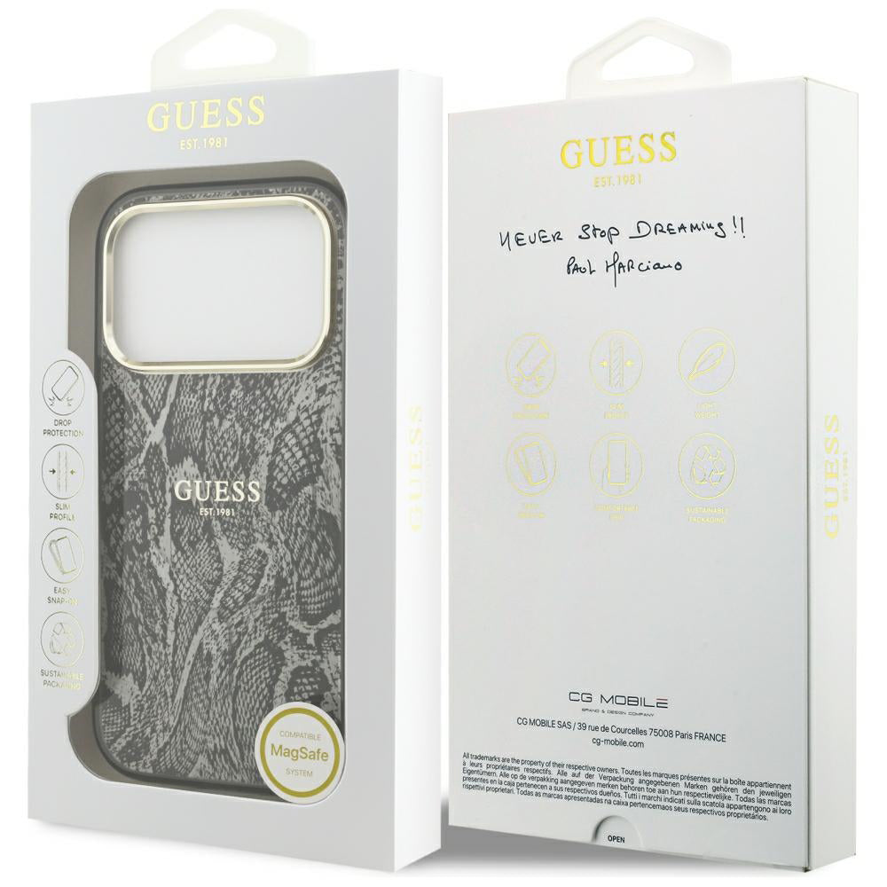 Puzdro MagSafe pre Apple iPhone 18 Pro Max / 17 Pro Max, Guess, vzor pytón, čierne