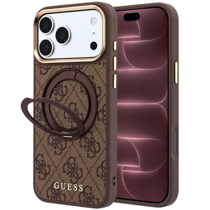 MagSafe puzdro pre Apple iPhone 18 Pro Max / 17 Pro Max, Guess, Ring Stand 360 4G Classic Logo, Hnedé