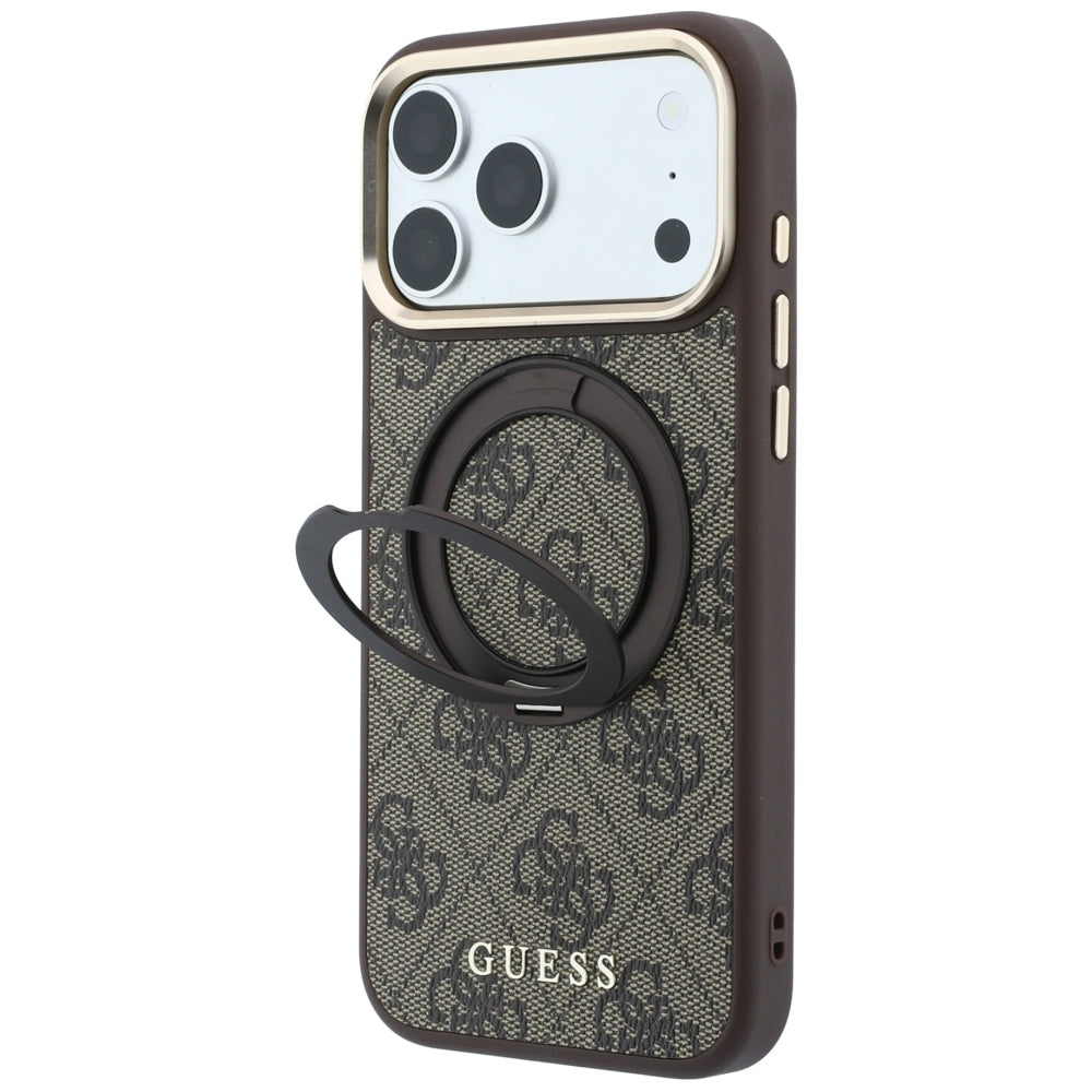 MagSafe puzdro pre Apple iPhone 18 Pro Max / 17 Pro Max, Guess, Ring Stand 360 4G Classic Logo, Hnedé