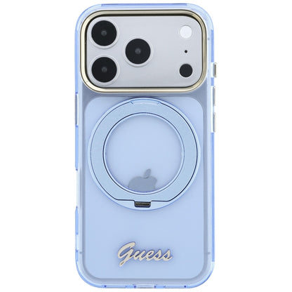 MagSafe puzdro pre Apple iPhone 18 Pro Max / 17 Pro Max, Guess, Ring Stand Script Metal Logo, Modrá