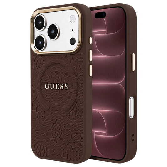 Puzdro MagSafe pre Apple iPhone 18 Pro Max / 17 Pro Max, Guess, Saffiano Peony Ring, hnedé
