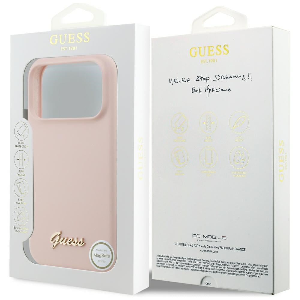 MagSafe puzdro pre Apple iPhone 18 Pro Max / 17 Pro Max, Guess, Script Metal Logo, Ružové