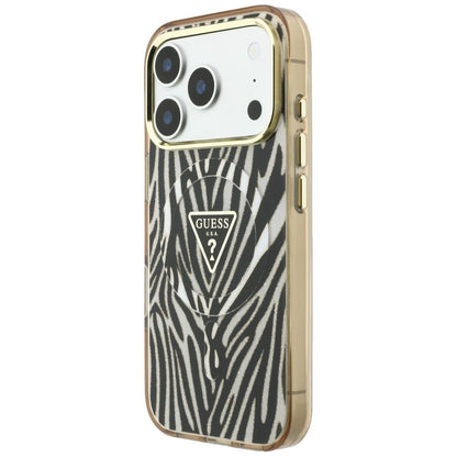 MagSafe puzdro pre Apple iPhone 18 Pro Max / 17 Pro Max, Guess, Zebra Glitter Triangle Logo, Zlaté