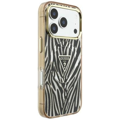 MagSafe puzdro pre Apple iPhone 18 Pro Max / 17 Pro Max, Guess, Zebra Glitter Triangle Logo, Zlaté