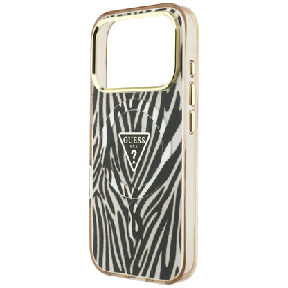 MagSafe puzdro pre Apple iPhone 18 Pro Max / 17 Pro Max, Guess, Zebra Glitter Triangle Logo, Zlaté