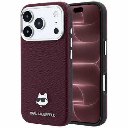 MagSafe puzdro pre Apple iPhone 18 Pro Max / 17 Pro Max, Karl Lagerfeld, Štruktúrovaná hlava Choupette, Bordová