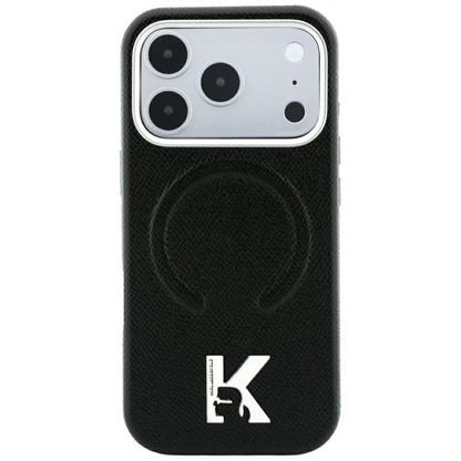 Puzdro MagSafe pre Apple iPhone 18 Pro Max / 17 Pro Max, Karl Lagerfeld, s reliéfom zrnitej textúry a prsteňom, čierne