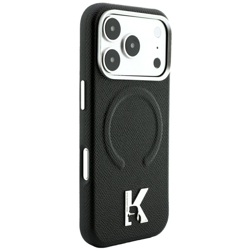 Puzdro MagSafe pre Apple iPhone 18 Pro Max / 17 Pro Max, Karl Lagerfeld, s reliéfom zrnitej textúry a prsteňom, čierne