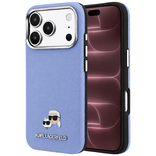 MagSafe puzdro pre Apple iPhone 18 Pro Max / 17 Pro Max, Karl Lagerfeld, Grained Karl & Choupette Head's Metal, Bleu