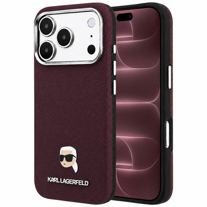 MagSafe puzdro pre Apple iPhone 18 Pro Max / 17 Pro Max, Karl Lagerfeld, Štruktúrovaná kovová hlava Karla, Bordová