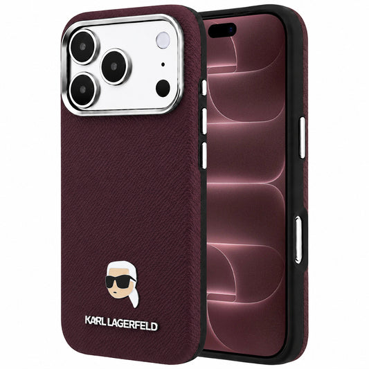 MagSafe puzdro pre Apple iPhone 18 Pro Max / 17 Pro Max, Karl Lagerfeld, Štruktúrovaná kovová hlava Karla, Bordová