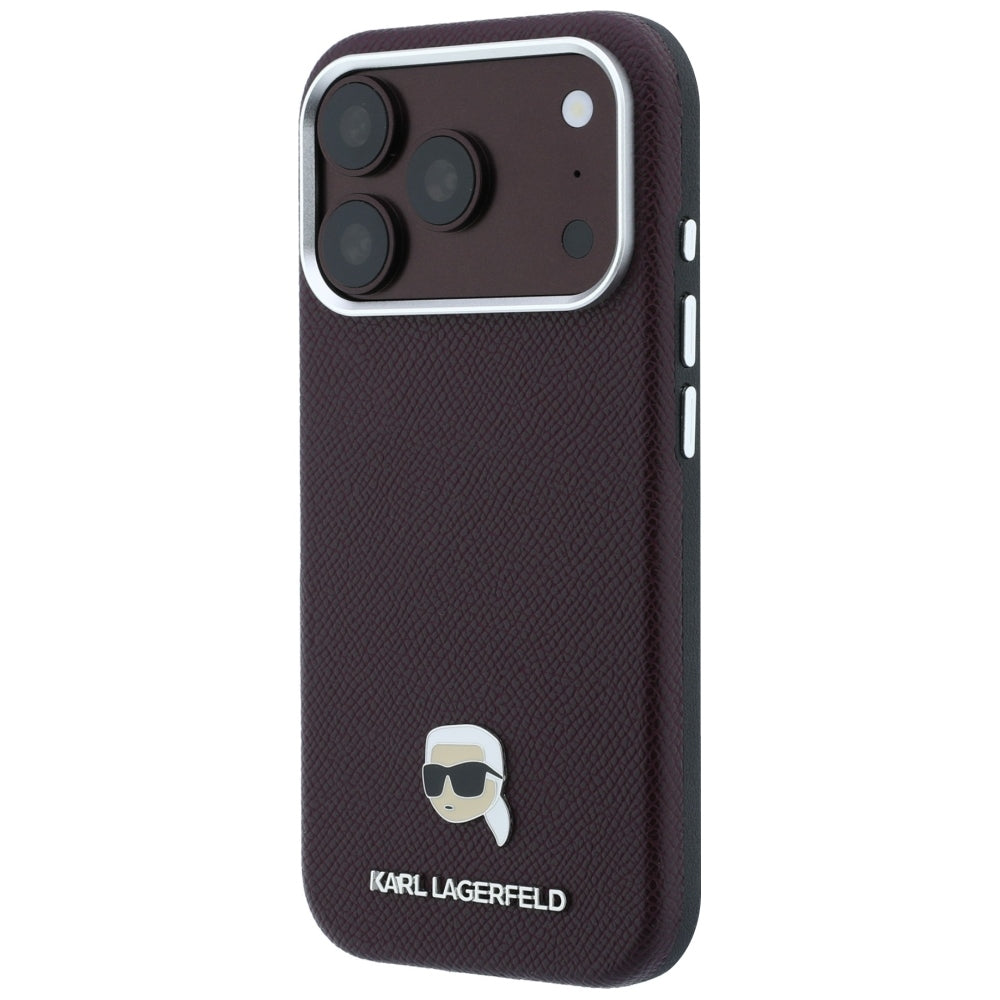 MagSafe puzdro pre Apple iPhone 18 Pro Max / 17 Pro Max, Karl Lagerfeld, Štruktúrovaná kovová hlava Karla, Bordová