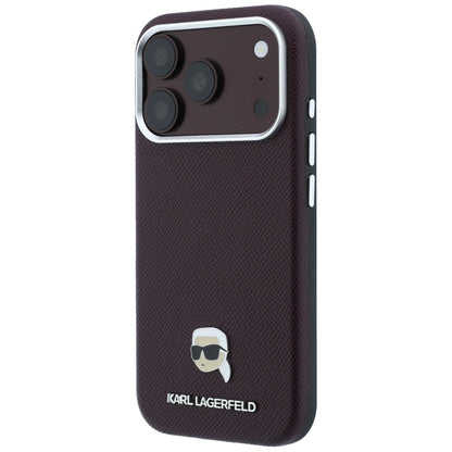 MagSafe puzdro pre Apple iPhone 18 Pro Max / 17 Pro Max, Karl Lagerfeld, Štruktúrovaná kovová hlava Karla, Bordová