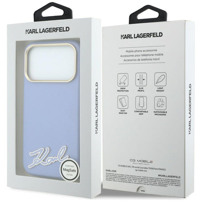 Puzdro MagSafe pre Apple iPhone 18 Pro Max / 17 Pro Max, Karl Lagerfeld, Grained Resin Sign Logo, modré