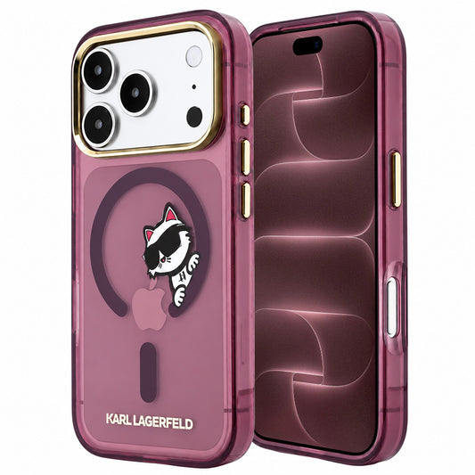 MagSafe puzdro pre Apple iPhone 18 Pro Max / 17 Pro Max, Karl Lagerfeld, IML Peekaboo potlač a kovový rám, vínová