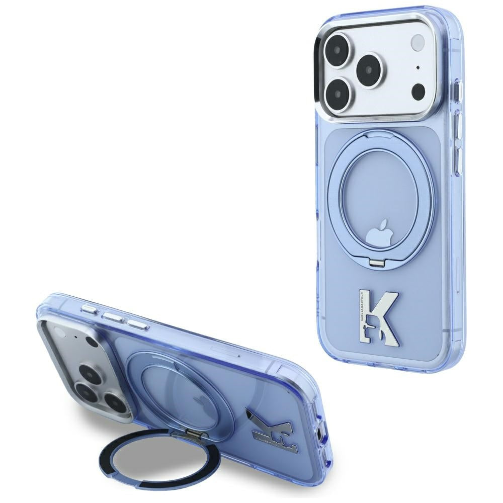 MagSafe Case for Apple iPhone 18 Pro Max / 17 Pro Max, Karl Lagerfeld, IML Ring Stand Kameo Metal, Blue