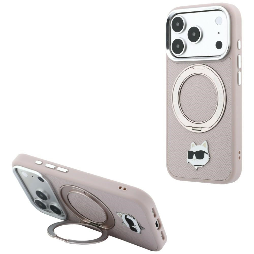 Puzdro MagSafe pre Apple iPhone 18 Pro Max / 17 Pro Max, Karl Lagerfeld, Ring Stand 360 Choupette Pin, ružové