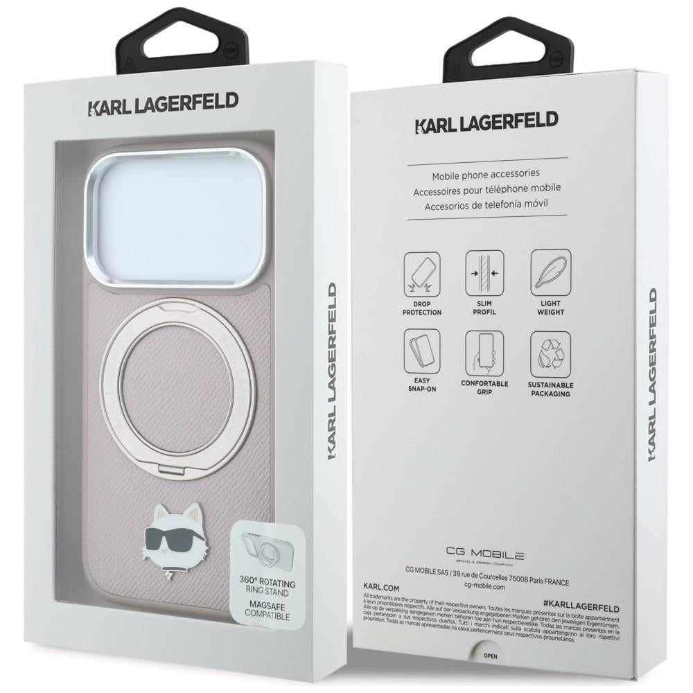 Puzdro MagSafe pre Apple iPhone 18 Pro Max / 17 Pro Max, Karl Lagerfeld, Ring Stand 360 Choupette Pin, ružové