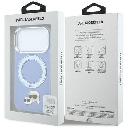 MagSafe puzdro pre Apple iPhone 18 Pro Max / 17 Pro Max, Karl Lagerfeld, Ring Stand 360 Karl & Choupette Pin, Modrá