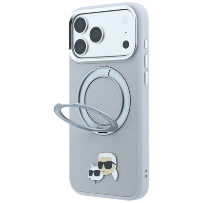 Puzdro MagSafe pre Apple iPhone 18 Pro Max / 17 Pro Max, Karl Lagerfeld, Ring Stand 360 Karl & Choupette Pin, sivé