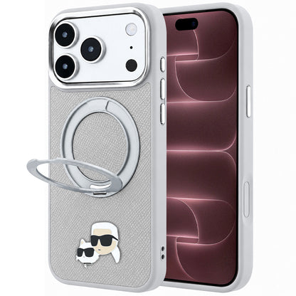 Puzdro MagSafe pre Apple iPhone 18 Pro Max / 17 Pro Max, Karl Lagerfeld, Ring Stand 360 Karl & Choupette Pin, sivé