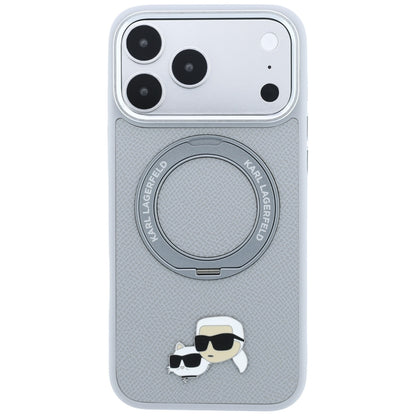 Puzdro MagSafe pre Apple iPhone 18 Pro Max / 17 Pro Max, Karl Lagerfeld, Ring Stand 360 Karl & Choupette Pin, sivé