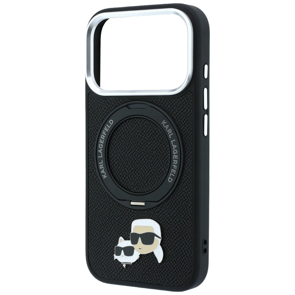 MagSafe Case for Apple iPhone 18 Pro Max / 17 Pro Max, Karl Lagerfeld, Ring Stand 360 Karl & Choupette Pin, Black