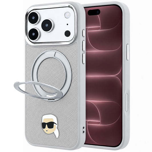 Puzdro MagSafe pre Apple iPhone 18 Pro Max / 17 Pro Max, Karl Lagerfeld, Ring Stand 360 Karl Pin, sivé