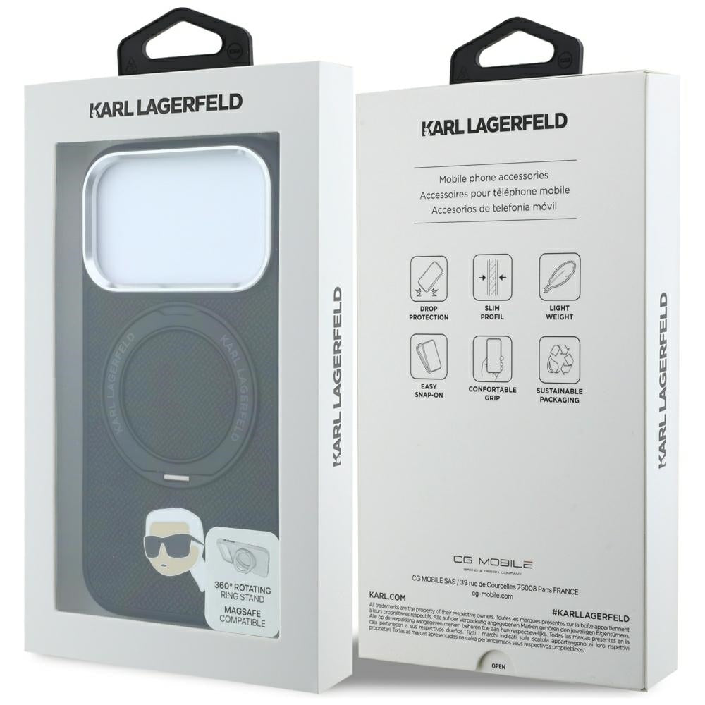 Puzdro MagSafe pre Apple iPhone 18 Pro Max / 17 Pro Max, Karl Lagerfeld, Ring Stand 360 Karl Pin, čierne