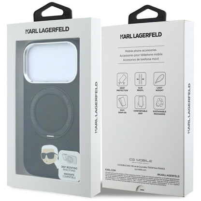 Puzdro MagSafe pre Apple iPhone 18 Pro Max / 17 Pro Max, Karl Lagerfeld, Ring Stand 360 Karl Pin, čierne
