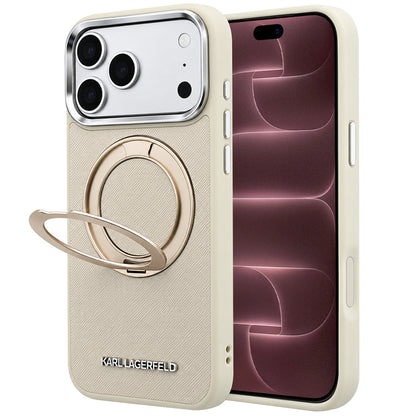 Puzdro MagSafe pre Apple iPhone 18 Pro Max / 17 Pro Max, Karl Lagerfeld, Ring Stand 360 Saffiano, béžové